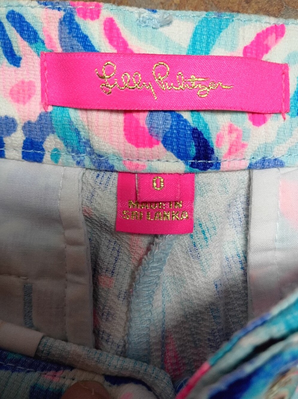 Lilly Pulitzer Light Blue, Pink & Navy Tropical Print Jean Shorts - Picture 4 of 8